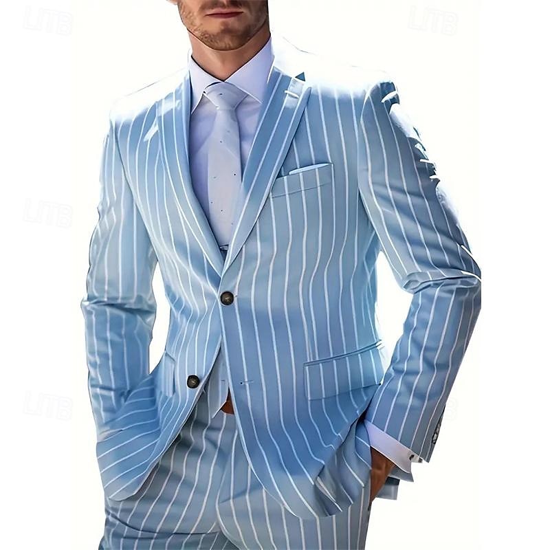 Homme Remise de diplôme Blazer Affaires Cocktail Fête de mariage Mode Occasionnel Printemps & Automne Polyester Rayures Boutons Avec Poches Confortable Simple Boutonnage veste Rose Claire Bleu Orange de 2025 ? $53.99 –P2