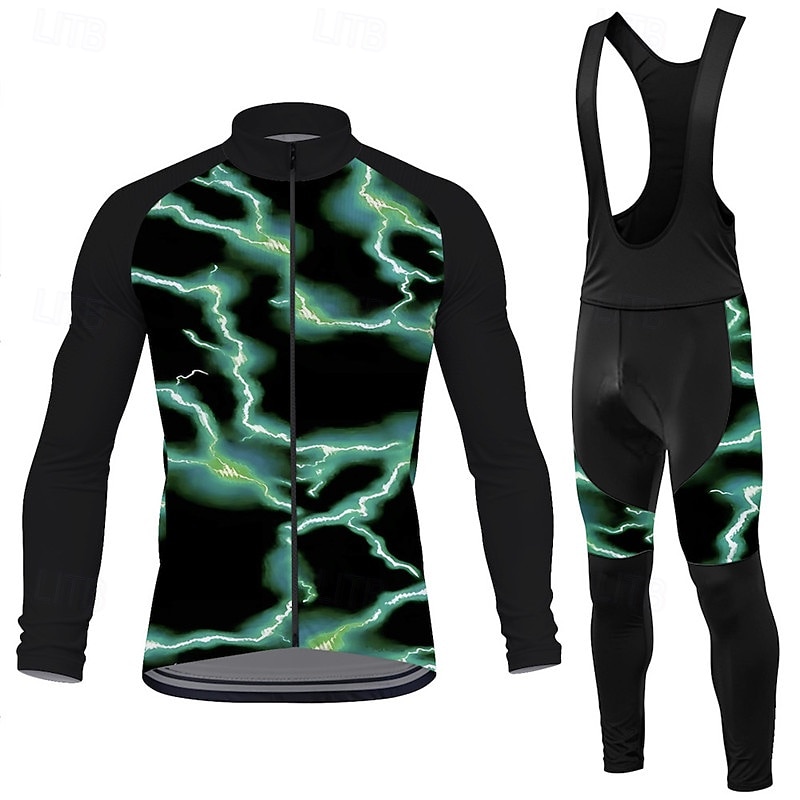 Men's Cycling Jersey with Bib Tights Long Sleeve Mountain Bike MTB Road Bike Cycling Spring Autumn / Fall Red Blue Purple Lightning Bike Sweat wicking Comfortable Breathable Spandex Sports Clothing 2026 - $57.99 –P2