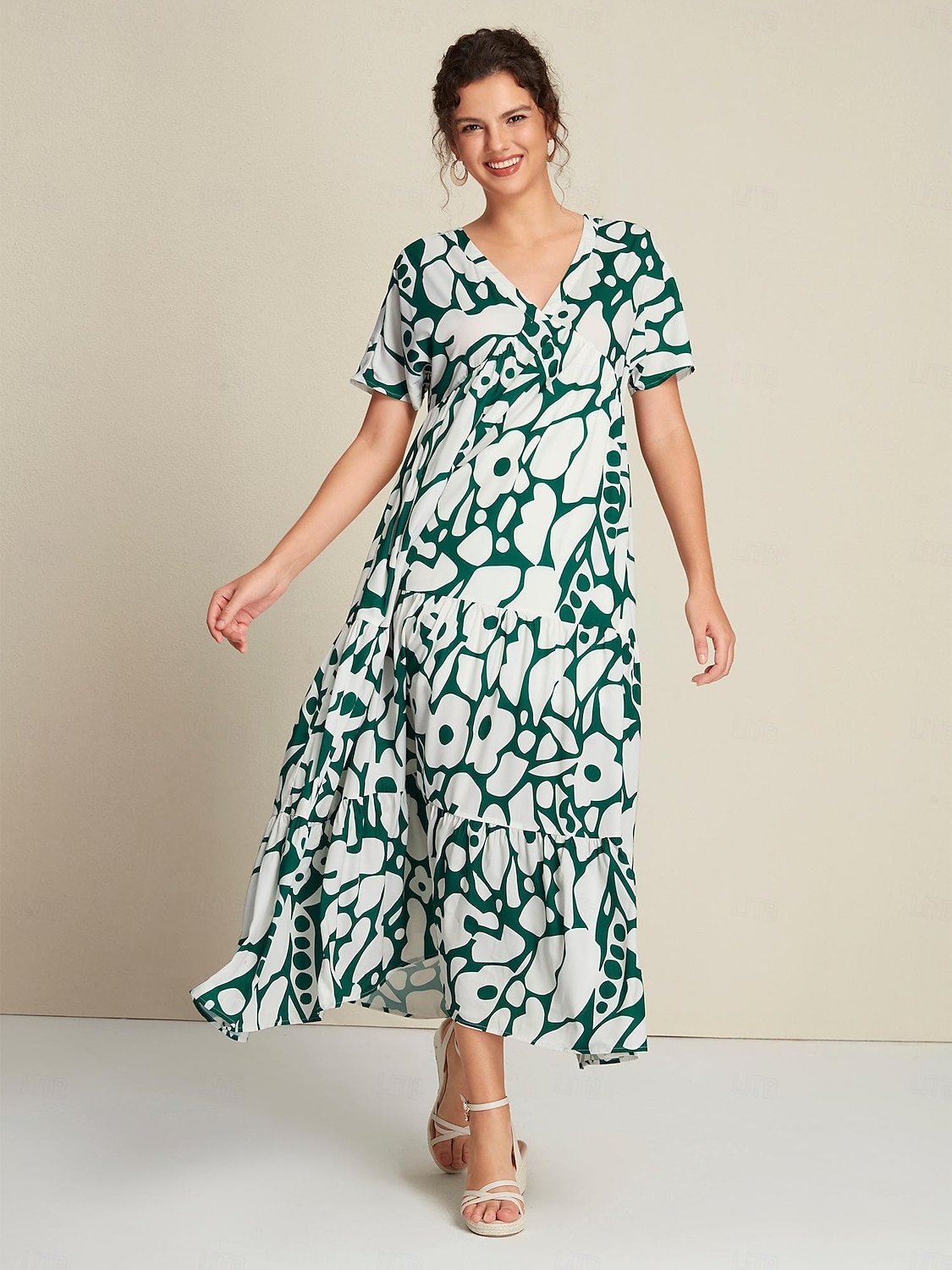 Plant Print V Neck Maxi Dress 2025 - $61.99 –P5