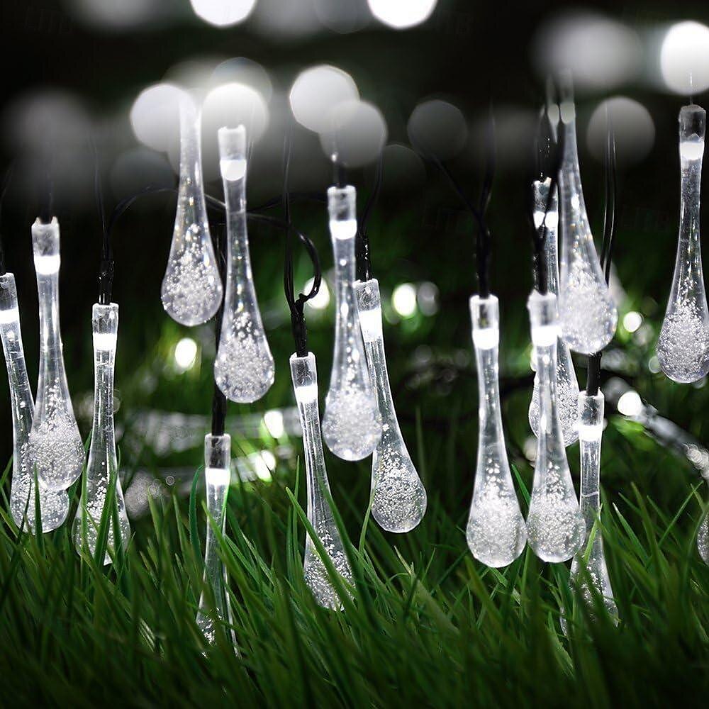 6.5m 30leds luci della stringa solare goccia d'acqua luci esterne impermeabili stringa di fata 8 modalità di illuminazione vacanza matrimonio giardino prato natale halloween decorazione del patio del 2025 a $14.49 –P11
