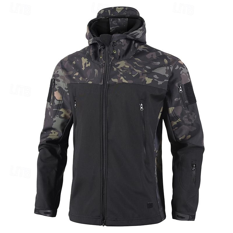 Herren Soft Shell Jacke Wanderjacke Draussen Farbblock Windundurchlässig Wasserdicht Windbreaker-Jacke Reisen Schwarz Tarnung Grün 2025 - $55.99 –P4
