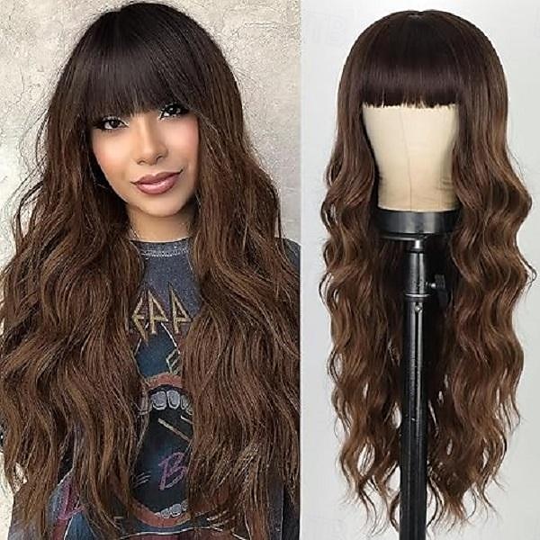 peruca loira ombre com franja perucas longas loiras onduladas para mulheres perucas sintéticas cacheadas onduladas com raiz escura parte do meio peruca resistente ao calor para uso diário em festas de 2025 por $19.49 –P4
