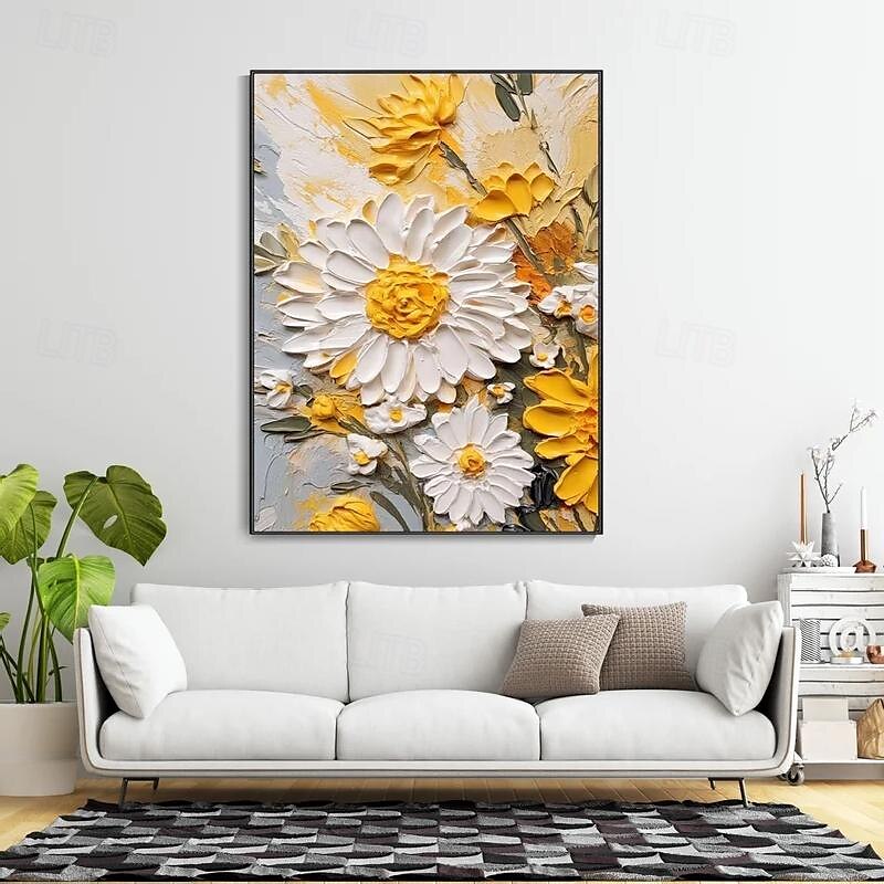 reines handgemachtes 3D-Gemälde mit weißen Blumen auf Leinwand, Ölgemälde, handgemaltes abstraktes Leinwandgemälde, handgemachtes Blumengemälde, Wandkunstbild für Wohnzimmer, Schlafzimmerdekor 2025 - $116.99 –P7