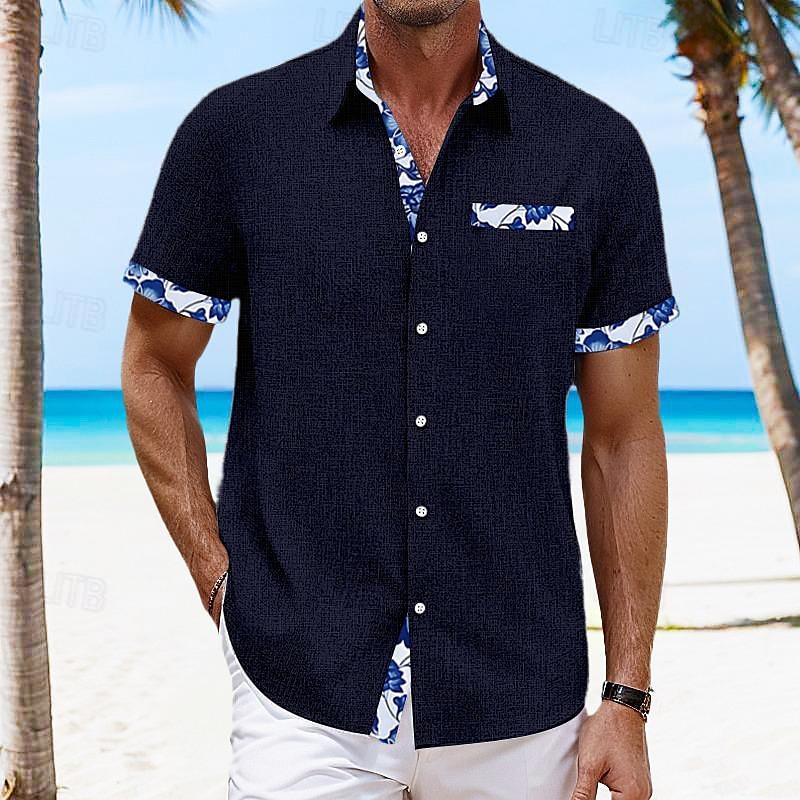 Per uomo Camicia camicia di lino Camicia estiva Camicia hawaiana Color Block Da mare Curise Nero Bianco Rosa Blu marino scuro Manica corta Con colletto Primavera estate Abbigliamento Collage del 2025 a $22.99 –P2