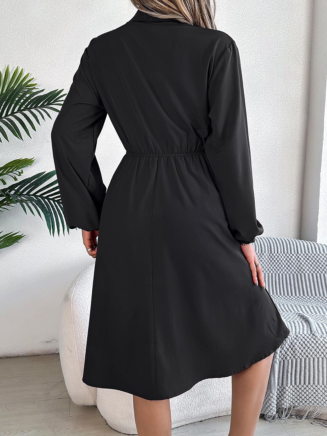 Damen Arbeitskleidung A Linie Kleid Modisch Täglich Arbeitsmode Bischof Midikleid Gefaltet Taste Hemdkragen Langarm Glatt Regular Fit Schwarz Wein Khaki Frühling Herbst S M L XL 2025 - $28.99 –P7