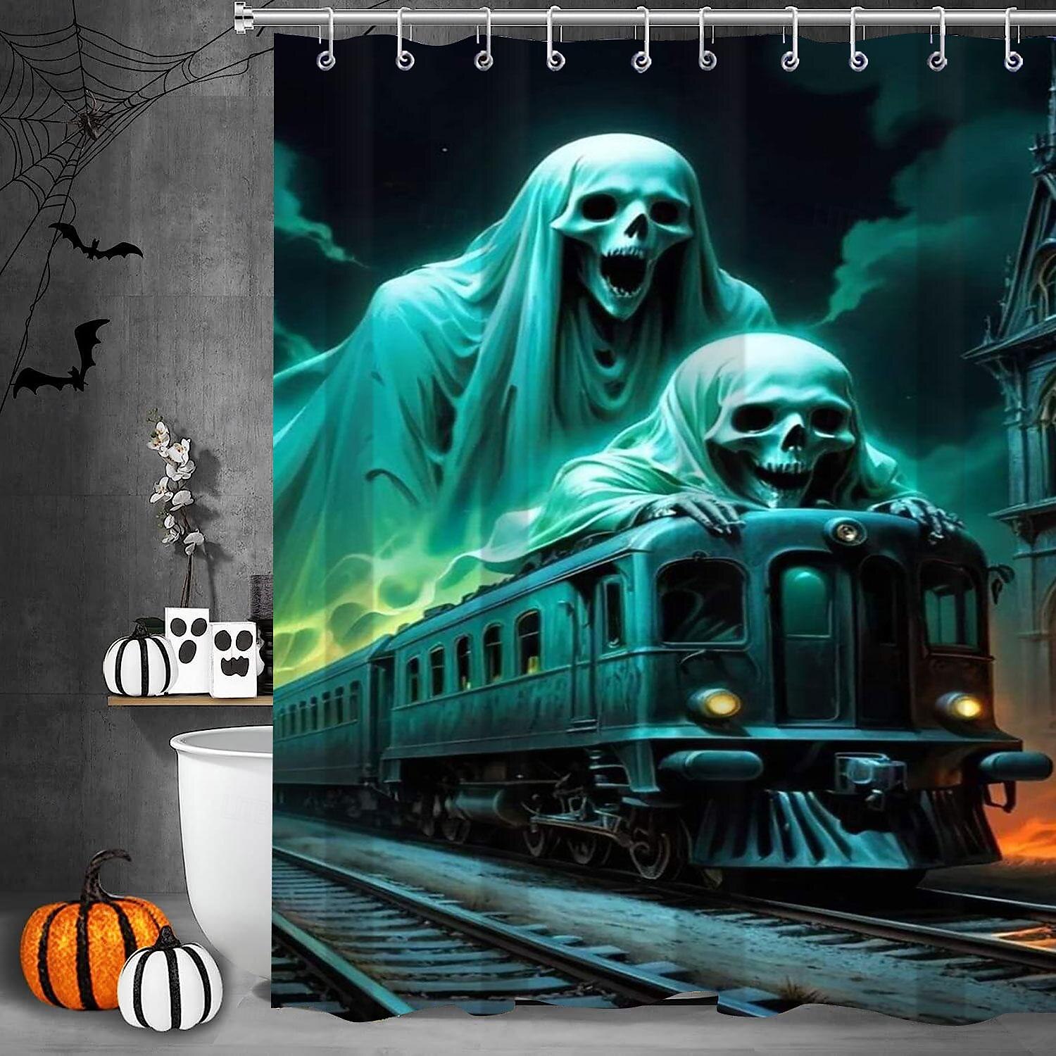 Halloween Shower Curtain with Hooks for Bathroom Shower Curtain  Bathroom Decor Set Polyester Waterproof 12 Pack Plastic Hooks Skull Heads 2025 - $19.99 –P14