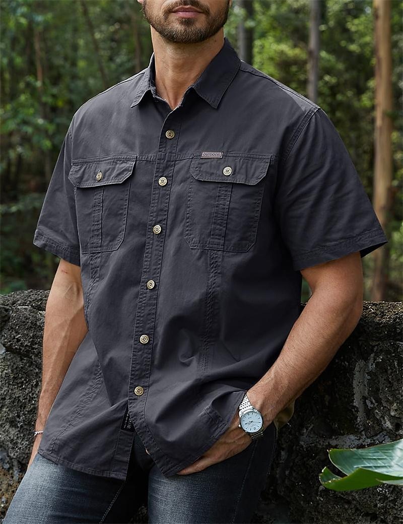 Herren Hemd Knopfhemd Lässiges Hemd Cargo-Shirt Schwarz Marineblau Königliches Blau Orange Grün Kurze Ärmel Glatt Umlegekragen Urlaub Ausgehen Button-Down Bekleidung Stilvoll Moderne zeitgenössische 2026 - $26.99 –P7