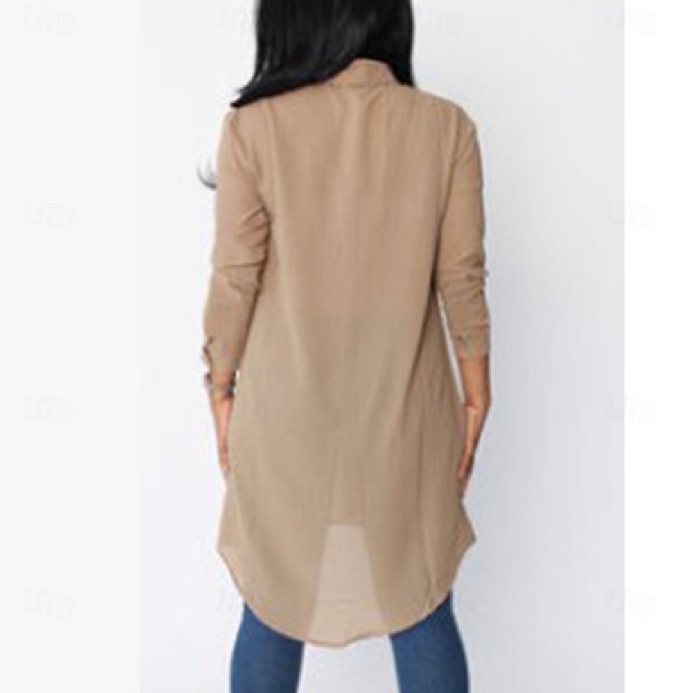 Damskie Koszula Bluzka Równina Codzienny Długi rękaw Kołnierzyk koszuli Długie topy Codzienny Guziki Czarny Zielony Khaki Szary Wiosna i lato 2025 - $24.99 –P3