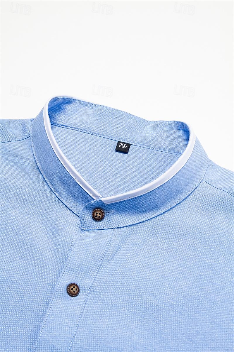 Men's Band Collar Shirt Dress Shirt Oxford Shirt Solid / Plain Color Wedding White Blue Gray Light Blue Long Sleeve Standing Collar Spring &  Fall Clothing Apparel 2025 - CAD $30.99 –P1