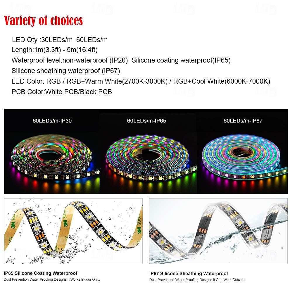 2025年 2.5m 5メートル フレキシブルＬＥＤライトストリップ 30/60 LED 5050 SMD 10mm 1個 RGBIC（アドレス可能なドリームカラー） LEDストリップライト 屋内 パーティー 防水 12 V  コレクション – $13.49 –P5