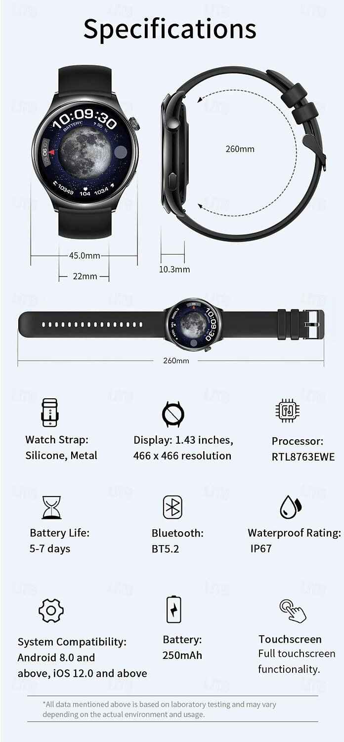 696 i101 Умные часы 1.43 дюймовый Умный браслет Bluetooth Напоминание о звонке Датчик для отслеживания сна Пульсомер Совместим с Android iOS Женский Хендс-фри звонки Напоминание о сообщении IP 67 2025 - $57.99 –P17