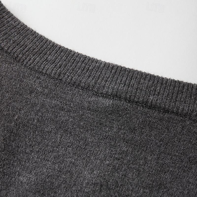 Men's Pullover Sweater Jumper Knit Sweater Ribbed Knit Regular Knitted Plain V Neck Fashion Basic Daily Wear Date Clothing Apparel Fall & Winter Black White S M L 2025 - $33.99 –P10