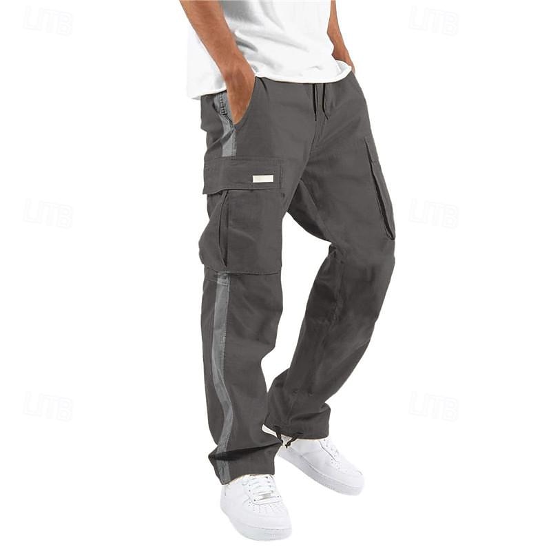 Men's Cargo Pants Cargo Trousers Drawstring Elastic Waist Multi Pocket Stripe Wearable Outdoor Daily Camping & Hiking Fashion Classic Black White 2025 - $26.99 –P8