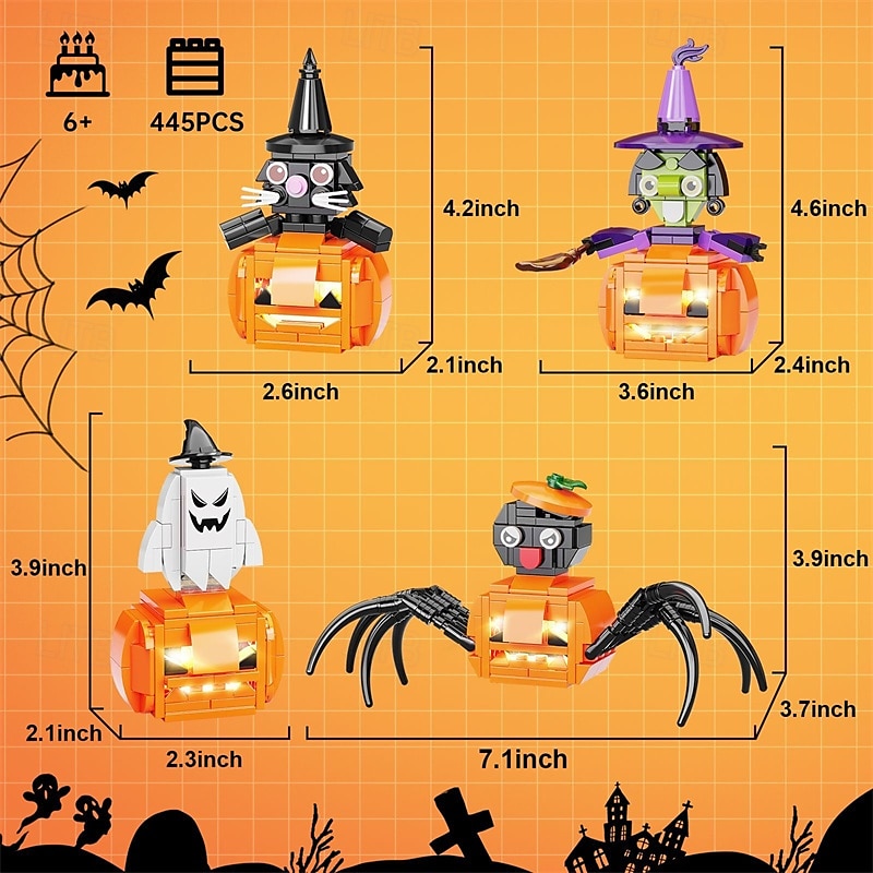 Blocs de construction à petites particules pour Halloween, 445 pièces, puzzle, combinaison de citrouille, cadeau lumineux de 2025 ? $40.99 –P5