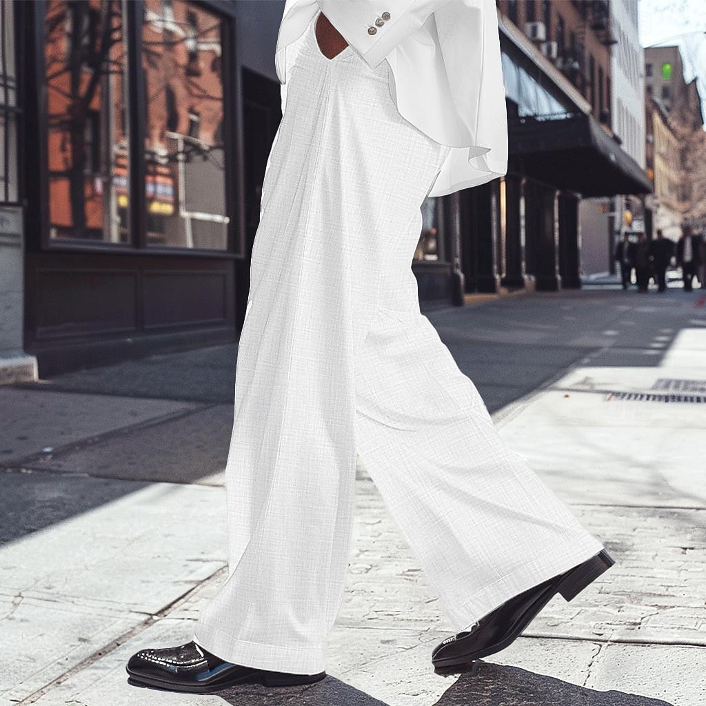 Men's Dress Pants Linen Pants Trousers Summer Pants Beach Pants Front Pocket Pleats Straight Leg Plain Comfort Breathable Full Length Casual Daily Holiday Fashion Basic Black White Micro-elastic 2025 - $25.99 –P1