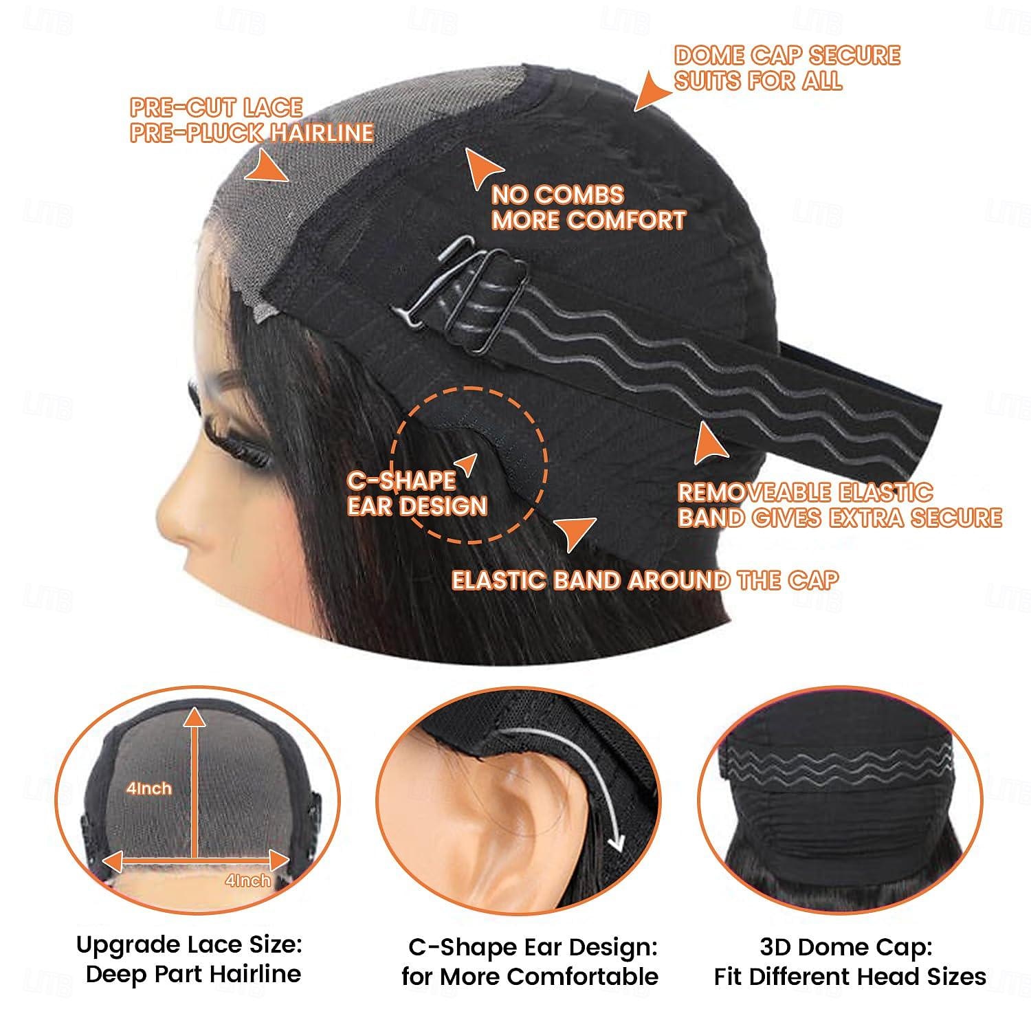mettere on and go parrucche senza colla capelli umani bob parrucca bob pre pizzicata parrucche senza colla dei capelli umani per principianti parrucca bob corta diritta pre tagliata 4x4 hd parrucche del 2025 a $116.99 –P7