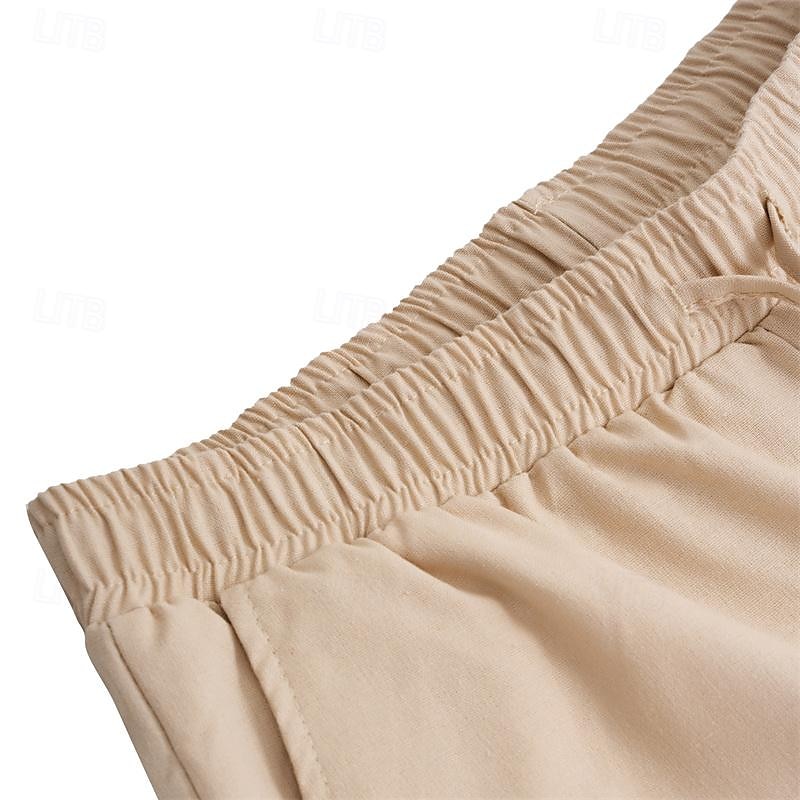 Men's Linen Pants Trousers Summer Pants Pocket Drawstring Plain Comfort Breathable Ankle-Length Casual Daily Going out Simple Casual Black White Micro-elastic 2025 - GBP £17 –P10