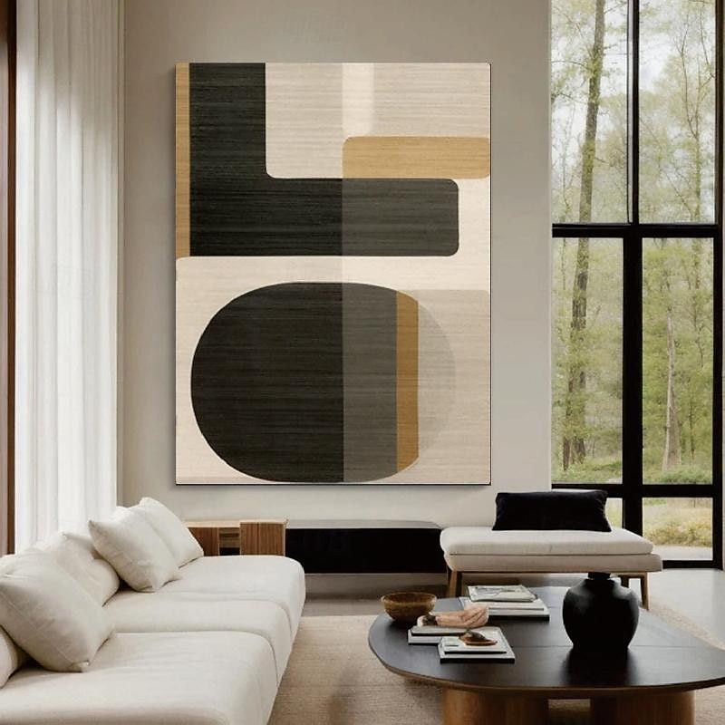 grote handgemaakte wandkunst schilderij wabi-sabi wandkunst bruin modern abstract schilderij op canvas minimalistische kunst zwart en beige kunst woonkamer decor 2025 - $116.99 –P6
