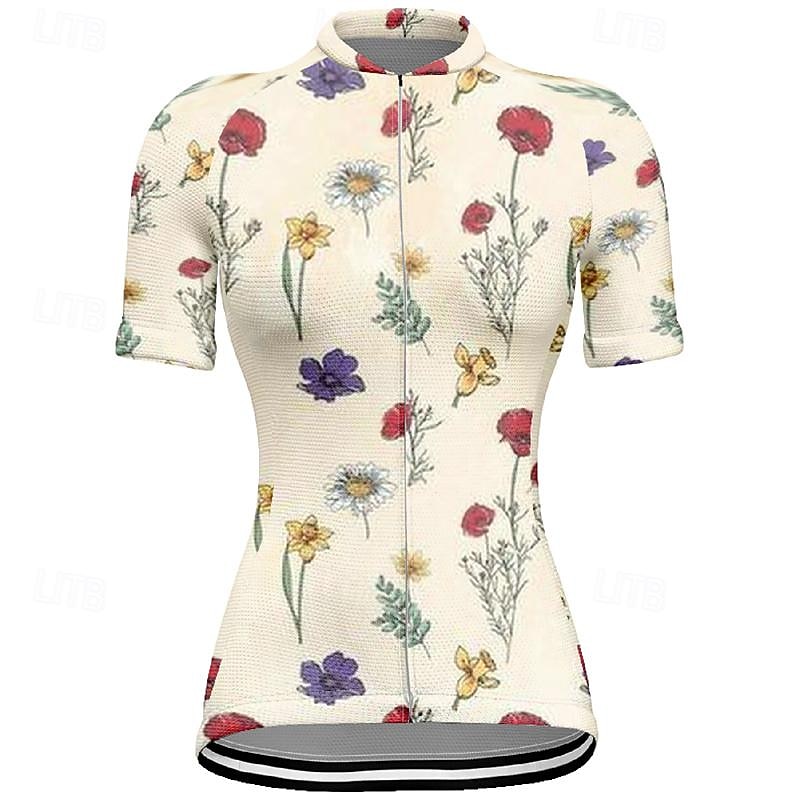 Damskie Koszulka rowerowa Kwiat Krótki rękaw Rower Tee Tshirt Top z 3 tylnymi kieszeniami Kolarstwo górskie Kolarstwie szosowym Szybkie wysychanie Suwak przedni Odprowadzające wilgoć Sport Khaki 2026 - $23.99 –P6