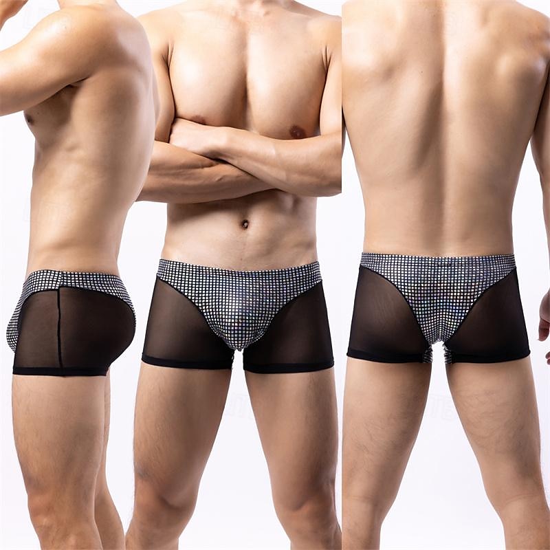 Men's 1 PCS Boxers Underwear Boxer Shorts Patchwork Polyester Breathable Soft Comfortable Plaid Color Block Mid Rise Black White 2025 - $8.99 –P4