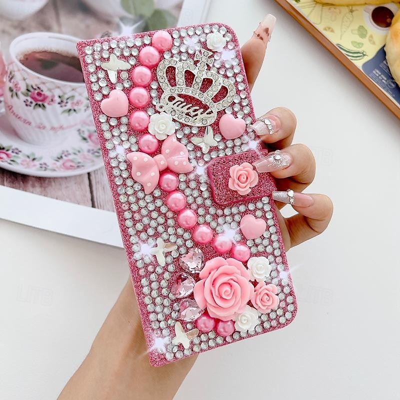 Phone Case For Samsung Galaxy iPhone 16 iPhone 15 Pro Max Plus iPhone 14 13 12 11 Pro Max Plus Mini SE Wallet Case for Women Girl with Stand Holder Magnetic Bling Glitter Shiny Flower Floral TPU 2025 - $28.99 –P2