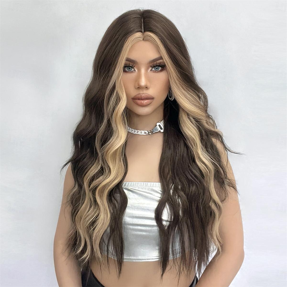 Syntetické paruky Vlnitá Bouncy Curl Střední část Paruka 26" Tmavěhnědá Umělé vlasy Dámské Střední část Chladný Rozkošný Smíšené barvy 2025 - $25.99 –P3
