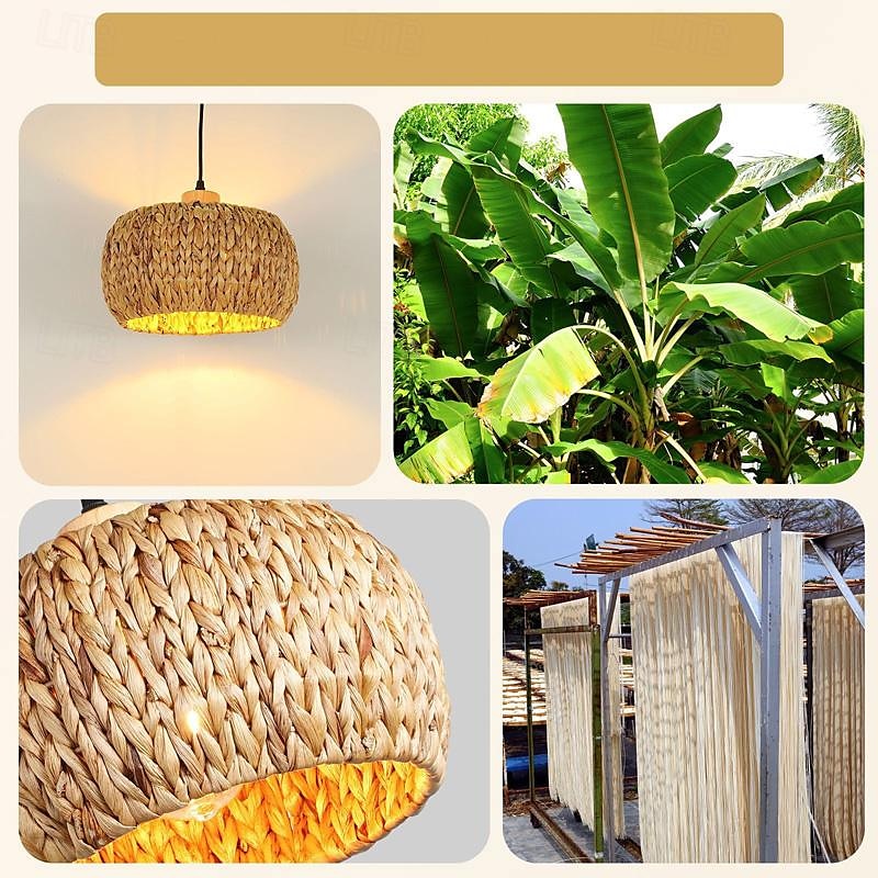 led pendnat light rattan lantern design candelabru retro 30cm candelabru iluminatul de tavan este aplicabil pentru camera de zi dormitor restaurant cafenea bar restaurant club 2025 - $135.99 –P3