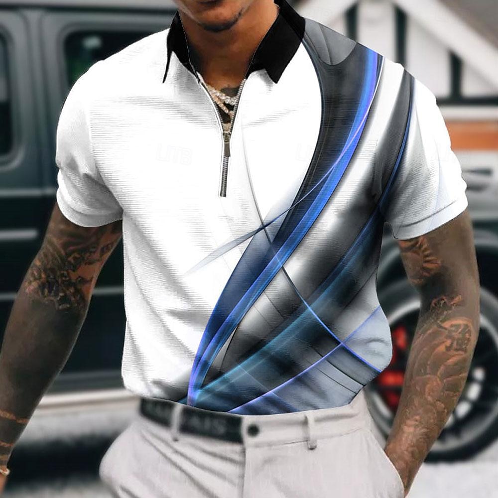 Miesten Geometrinen Vetoketjulliset poolopaidat Golfpaita Lyhythihainen Poolopaidat Kauluspaidat Business Casual Lomavaatteet Muodolliset vaatteet Festivaalivaatteet 3D-tulostus Quarter Zip Polo 2025 - $22.99 –P5