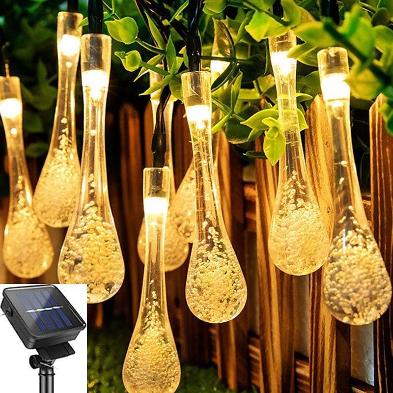 6.5m 30leds luci della stringa solare goccia d'acqua luci esterne impermeabili stringa di fata 8 modalità di illuminazione vacanza matrimonio giardino prato natale halloween decorazione del patio del 2025 a $14.49 –P8