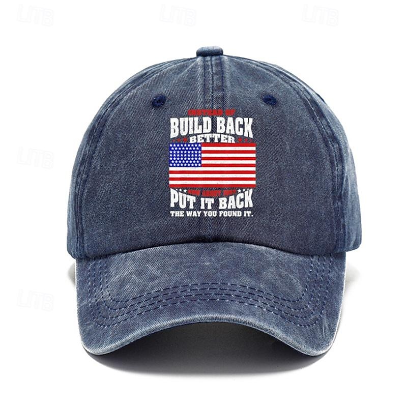 Férfi Baseball sapka Szalmakalap Kamionos kalap Fekete Sötétkék 100% pamut Nyomtatott Divat Alkalmi Utca Napi Szöveg Amerikai amerikai zászló Állítható Fényvédő Légáteresztő 2025 - $6.99 –P4