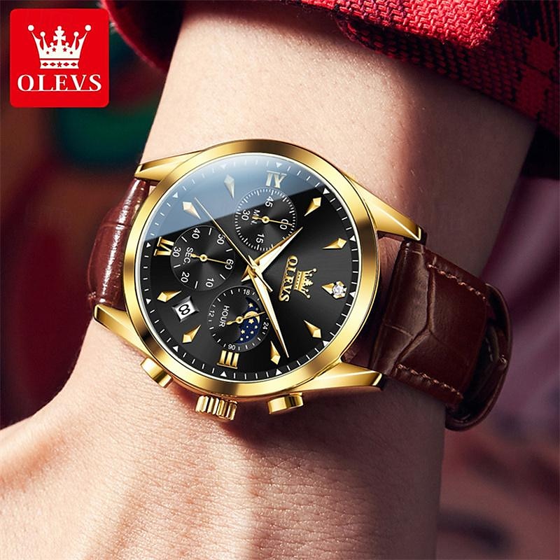 New Olevs Olevs Brand Fashion Trend Men'S Business Watch Luminous Chronograph Calendar 24 Hours Multi-Function Quartz Watch Casual Versatile Waterproof Sports Men'S Wristwatch 2025 - $36.99 –P15