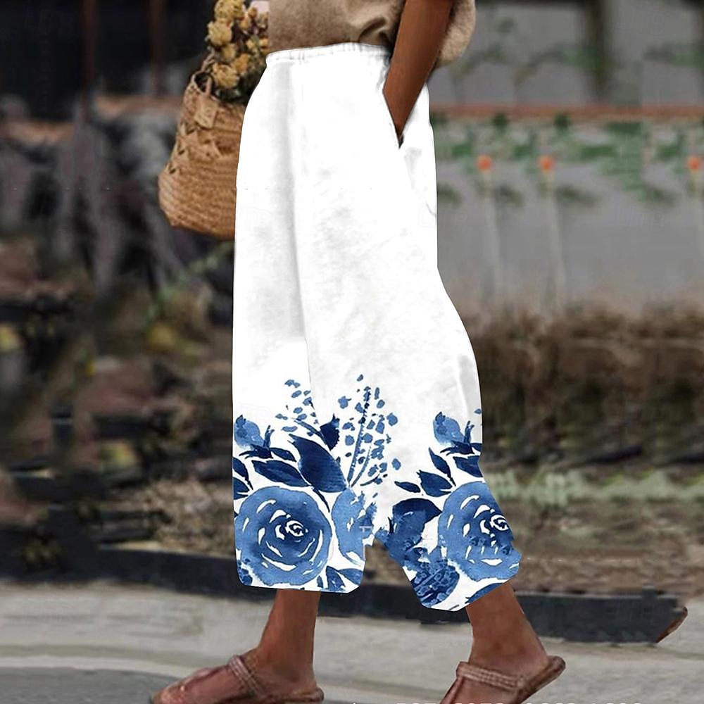 Pantalones Estampados Pantalones Verano Largos Mujer Pantalon Lino