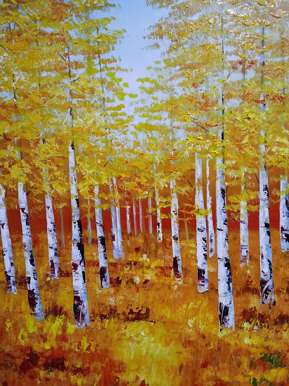 grand art peint à la main vertical jaune tan bouleau forêt automne paysage peinture épaisse couteau à palette peinture à l'huile sur toile sans cadre de 2025 ? $125.99 –P4