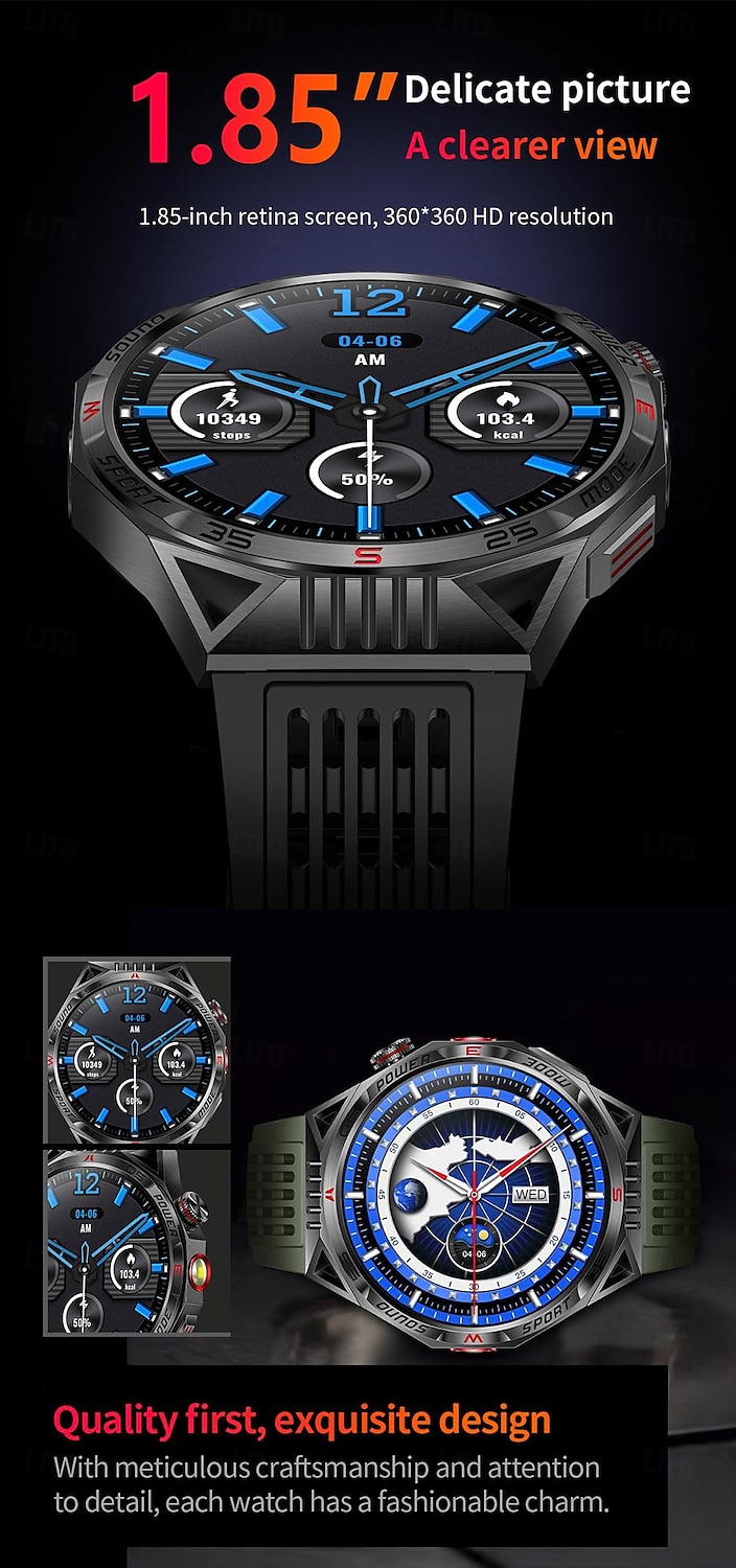 led-zaklamp smart watch heren ht28 buitensporten laserlicht bluetooth pratend kompas smart watch met 450 mah grote batterij 2025 - $59.99 –P4