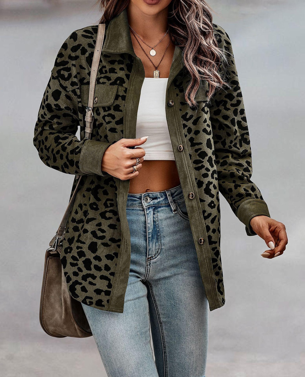 Dam Kappa Utomhus Gata Dagligen Vår Höst Normal Täcka Normal Vindtät Andningsfunktion Stylish Ledigt Gatustil Jacka Långärmad Leopard Mönster Armégrön Grön Aprikos 2025 - $41.99 –P3