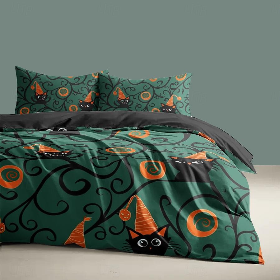 set copripiumino collezione halloween set 3 pezzi jack o lantern zucca super morbido delicato sulla pelle di lunga durata del 2025 a $41.99 –P29