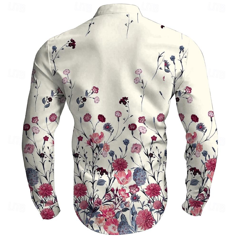 Herren Blumen Hemd Knopfhemd Langarm Lässig Strand Täglich Strandbekleidung Sommer Frühling Herbst Mandarinkragen Stehkragen Knopf hoch 3D-Druck Rosa Blau Beige 2025 - $26.99 –P2