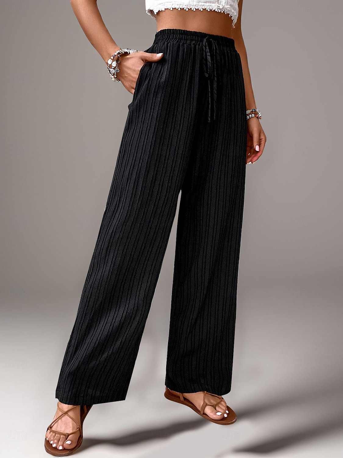 Women's Pants Trousers Fashion Long Plain Side Pockets Elastic Drawstring Design Breathability Comfortable Micro-elastic Casual Daily Black Blue Brown Green Spring & Summer Regular Fit 2025 - $24.99 –P8