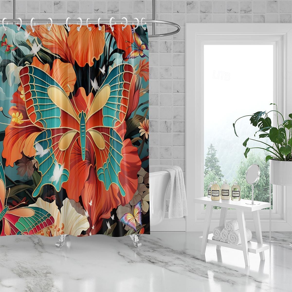 Dusjforheng med kroker 180cm*180cm(70"*70") Polyester Vaskbart Vanntett Plante Blomster Mønster Badekar Dekor 2026 - $28.99 –P4