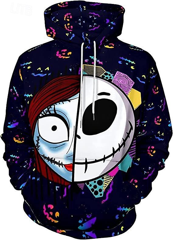 Jack Skellington Hattetrøje Tegneserie Manga Animé 3D Lomme foran Graphic Kengurulomme Til Par Herre Dame Voksne Halloween Karneval Maskerade 3D-utskrift Fritid / hverdag 2025 - $23.99 –P1