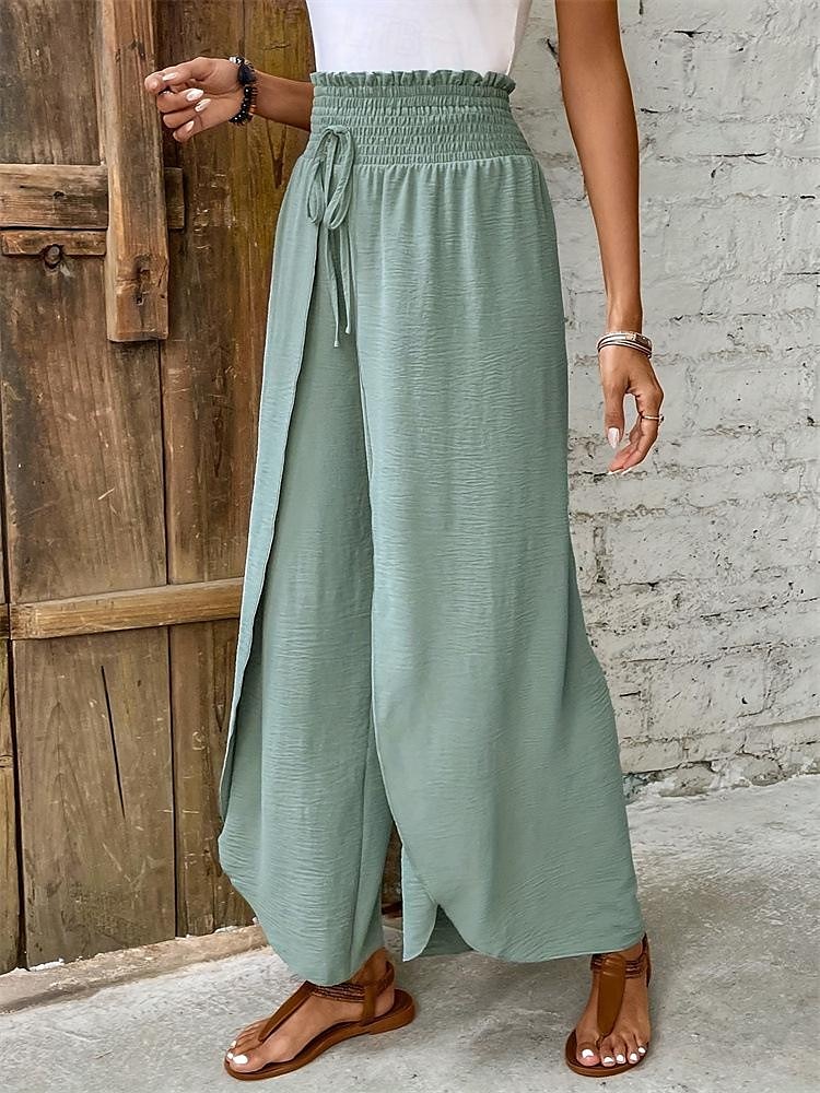 Femme Ample Pantalon Mode Longue Plein Cordon Fendu Respirabilité Confortable Micro-élastique Casual Quotidien Vert Printemps été Ample de 2025 ? $27.99 –P4