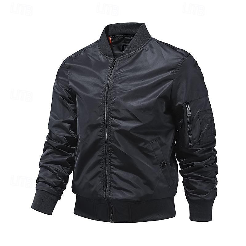 Herren Bomberjacke übergangsjacke Ausgehen Tasche Frühling & Herbst Einfach Klassisch Stehkragen Regulär Schwarz Gelb Rot Königliches Blau Hellgrau Jacken 2025 - $47.99 –P6