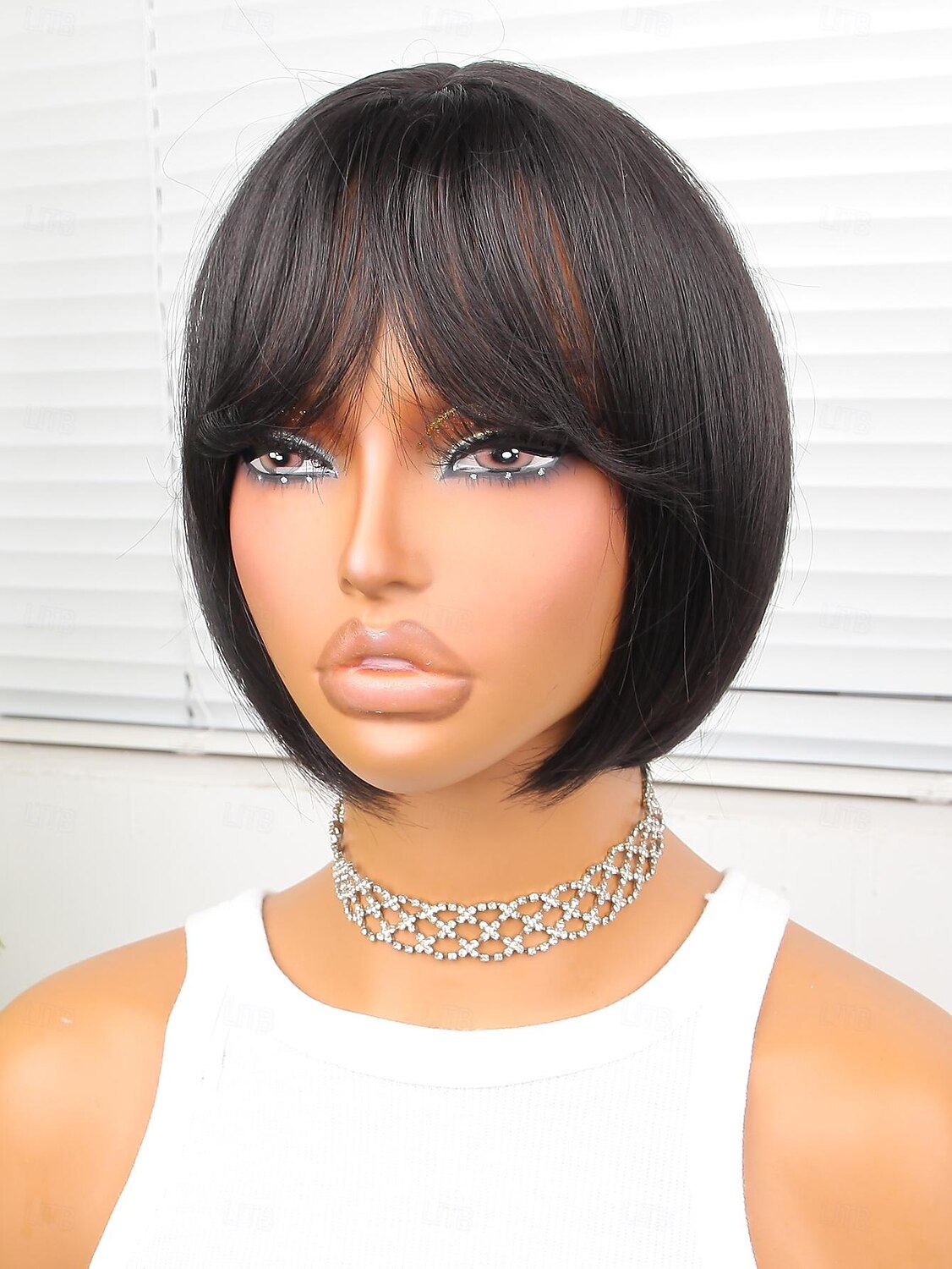 Synthetische Perücken Natürlich gerade Bob Bubikopf Gerader Pony Perücke 10 Zoll Schwarz Synthetische Haare Damen Schwarz 2025 - $17.99 –P3