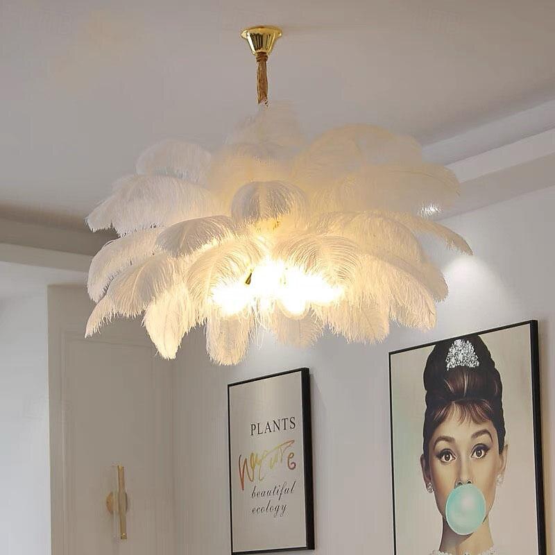LED Pendant Light Chandelier Gorgeous Extra Large 80cm Ostrich Feather Bouquet 5-light Pendant Light Romantic Mounted Lighting Fixture for Restaurant Bedroom Chain Adjustable 2025 - $464.39 –P10