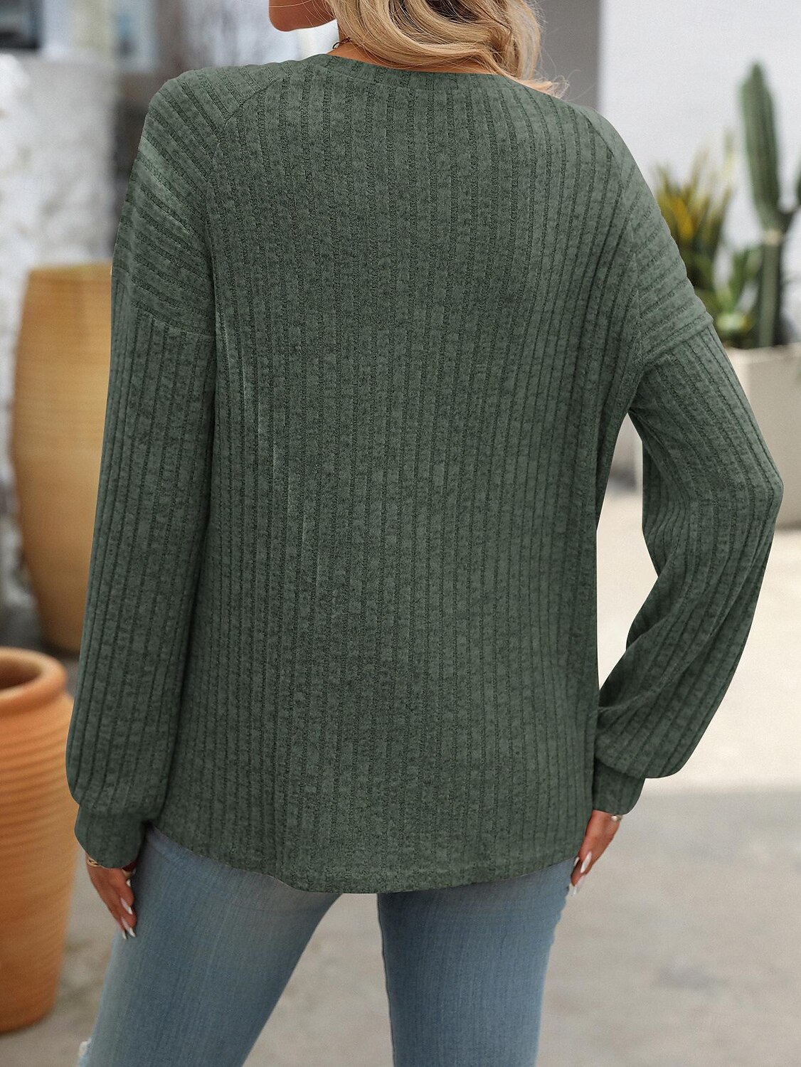 Dam Blus Ensfärgat Slät Stylish Modern Långärmad Rund hals Arbete Knappar Rodnande Rosa Blå Grön Kaki Vår Höst Vinter 2025 - $29.99 –P5