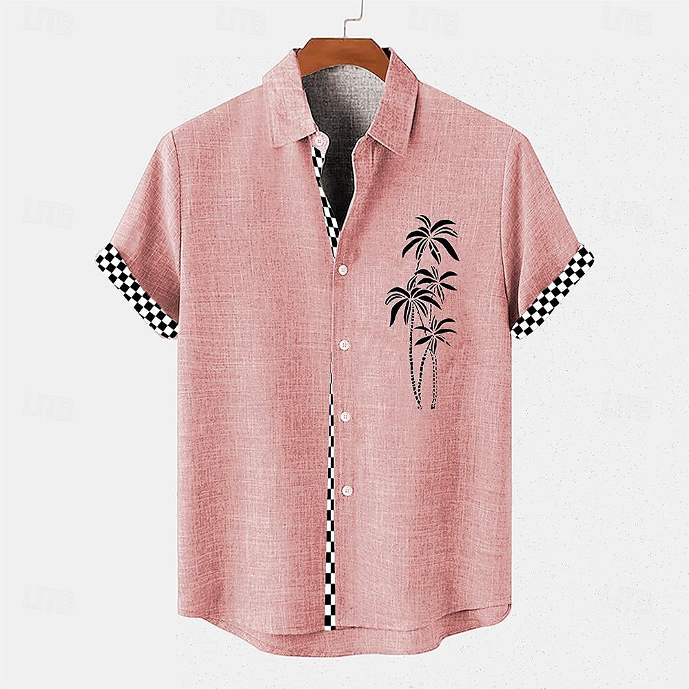 Per uomo Camicia camicia di lino Camicia da spiaggia Camicia hawaiana Albero di cocco Da mare Per eventi Rosa Blu Kaki Maniche corte Collo ripiegabile Estate Abbigliamento del 2025 a $24.99 –P4