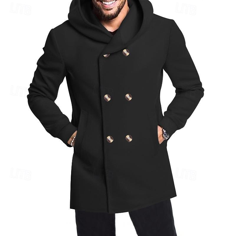 Hombre Peacoat Gabardina Vacaciones Diario Otoño invierno Elastán Suave Ropa de calle Ropa Moda Clásico Plano Bolsillo Con Capucha Botonadura Doble 2025 - $35.99 –P15