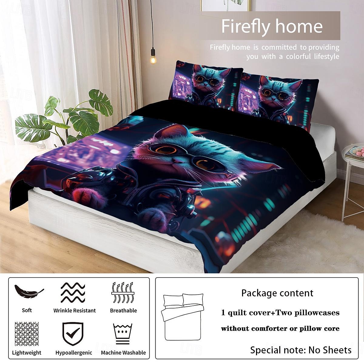 Cyberpunk Style Sci-Fi Animal Duvet Cover Set Includes Duvet Cover and Pillowcases Futuristic and Vibrant Design Soft and Durable Fabric Perfect for Adding an Edgy Touch to Your Bedroom Decor 2025 - $41.99 –P9