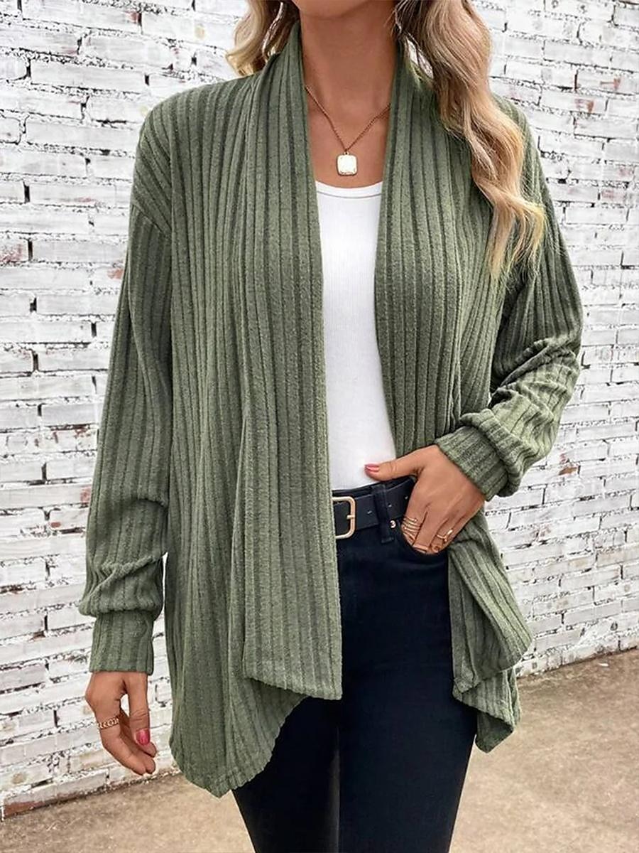 Women's Cardigan Coat Daily Solid Color Ribbed Open Front Knitted Long Sleeve Regular Tops Knit Daily Blue Purple Spring Fall 2025 - $39.99 –P2