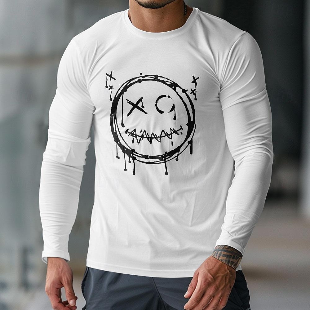Morsom Smilefjes Svart Hvit Mørkeblå T skjorte Herre Grafisk 100 % bomull Skjorte Klassisk Fritid Skjorte Langermet Komfortabel t-skjorte Vår Høst Motedesignerklær S M L XL XXL 2025 - $15.99 –P1